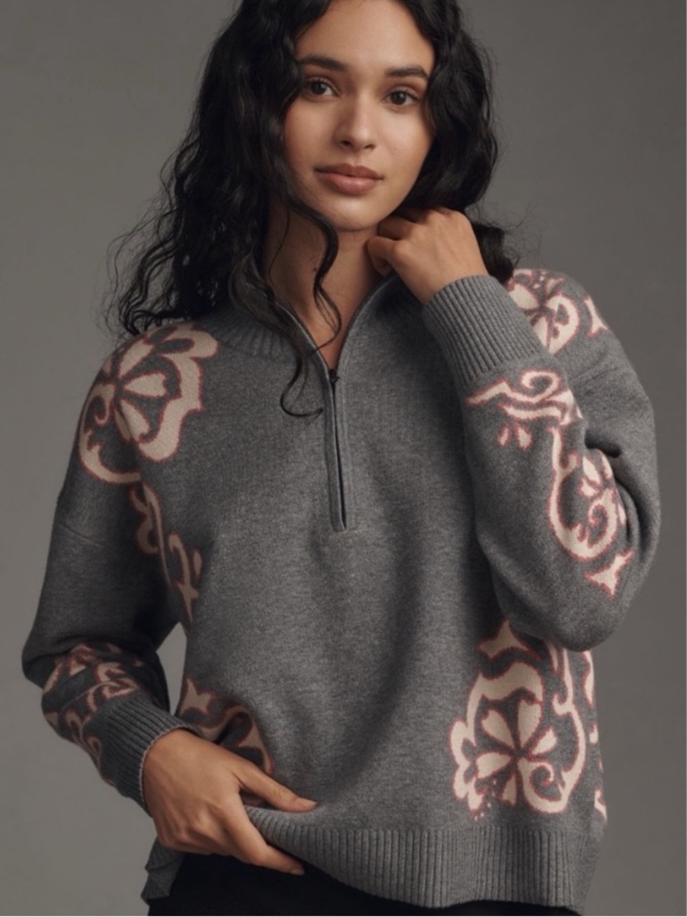 NWT Anthropologie Maeve The Montana Soft Mock-Neck Half-Zip Relaxed Sweater XL